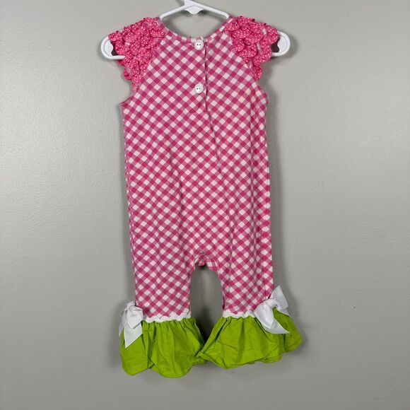 RicRac and Ruffles Girls 12 Months Chirstmas Romper Pink Holidays - Picture 4 of 4